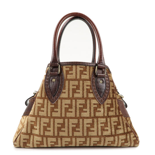 Fendi Tote Bag Ethnico Zucca d Leather Canvas Brown