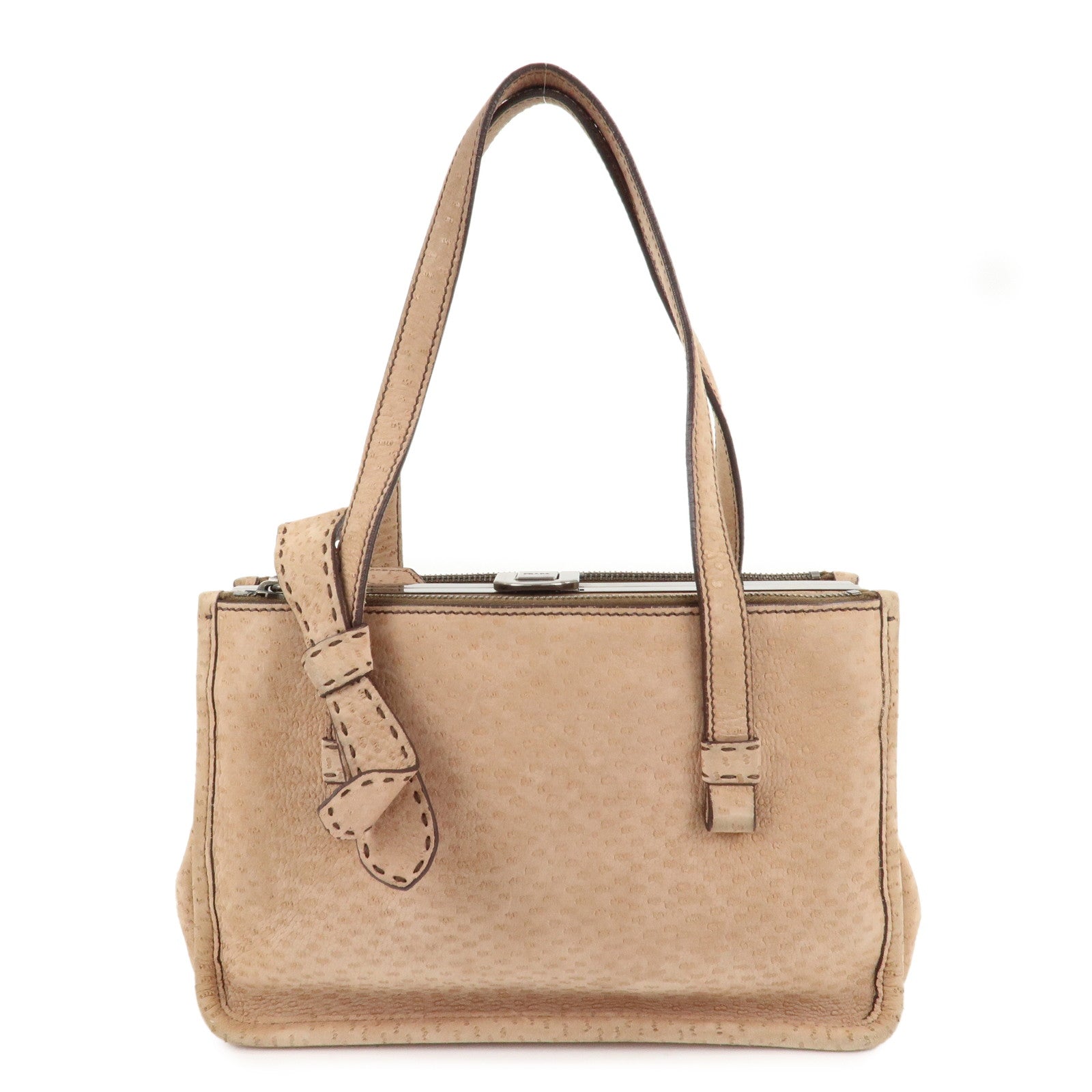 Tote Bag Clasp Hand Bag F S d Suede Beige Logo