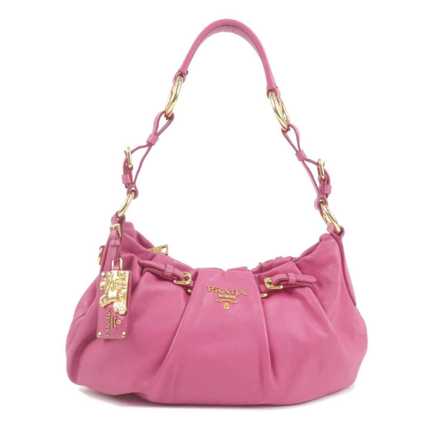 Prada Prada Logo Leather Shoulder Bag Pink Gold Br3795