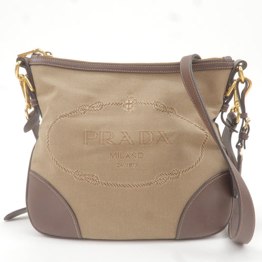 Prada Prada Logo Jacquard Leather Shoulder Bag Beige Brown Bt867A 36592 9