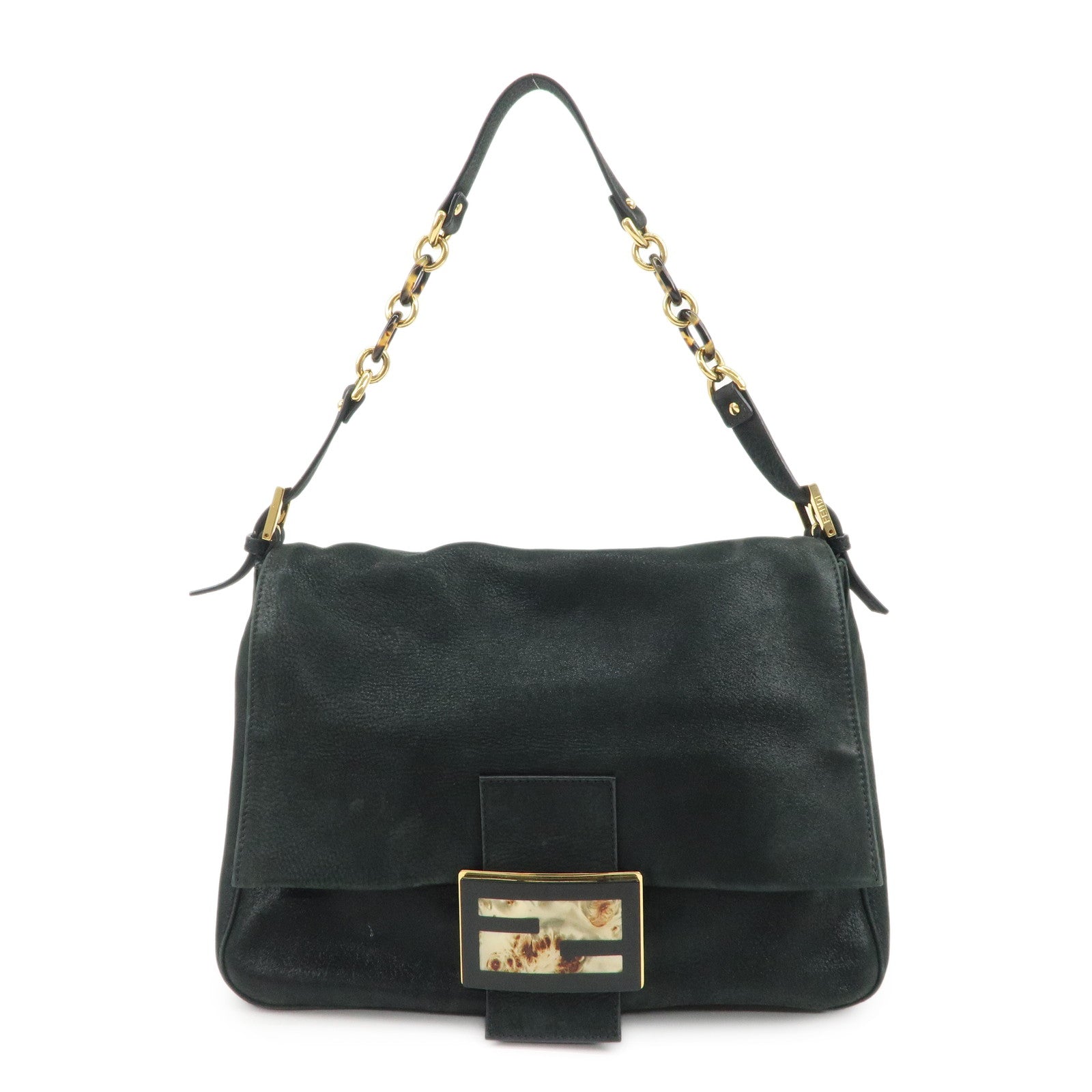 Fendi Shoulder Bag Mamma Baguette d Leather Black Gold