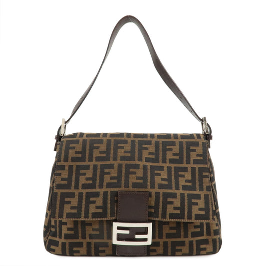 Fendi Shoulder Bag Mamma Baguette Zucca d Leather Canvas Black