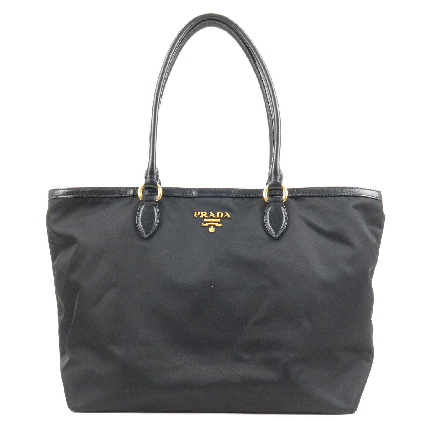 Prada Prada Logo Nylon Leather Tote Bag Black Noir