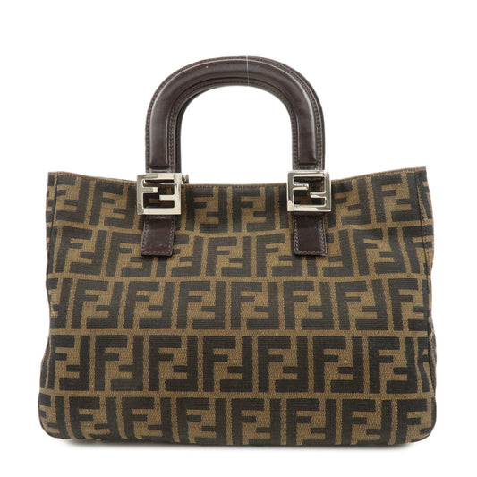 Fendi Tote Bag Zucca d Leather Canvas Black