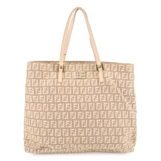 Fendi Tote Bag Zucchino d Leather Canvas Beige