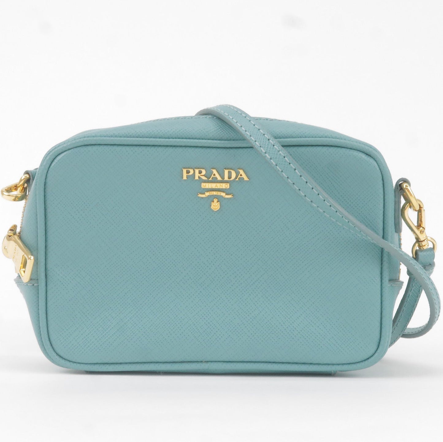 Prada Daino Shoulder Bag Purse Light Leather Vitello Blue