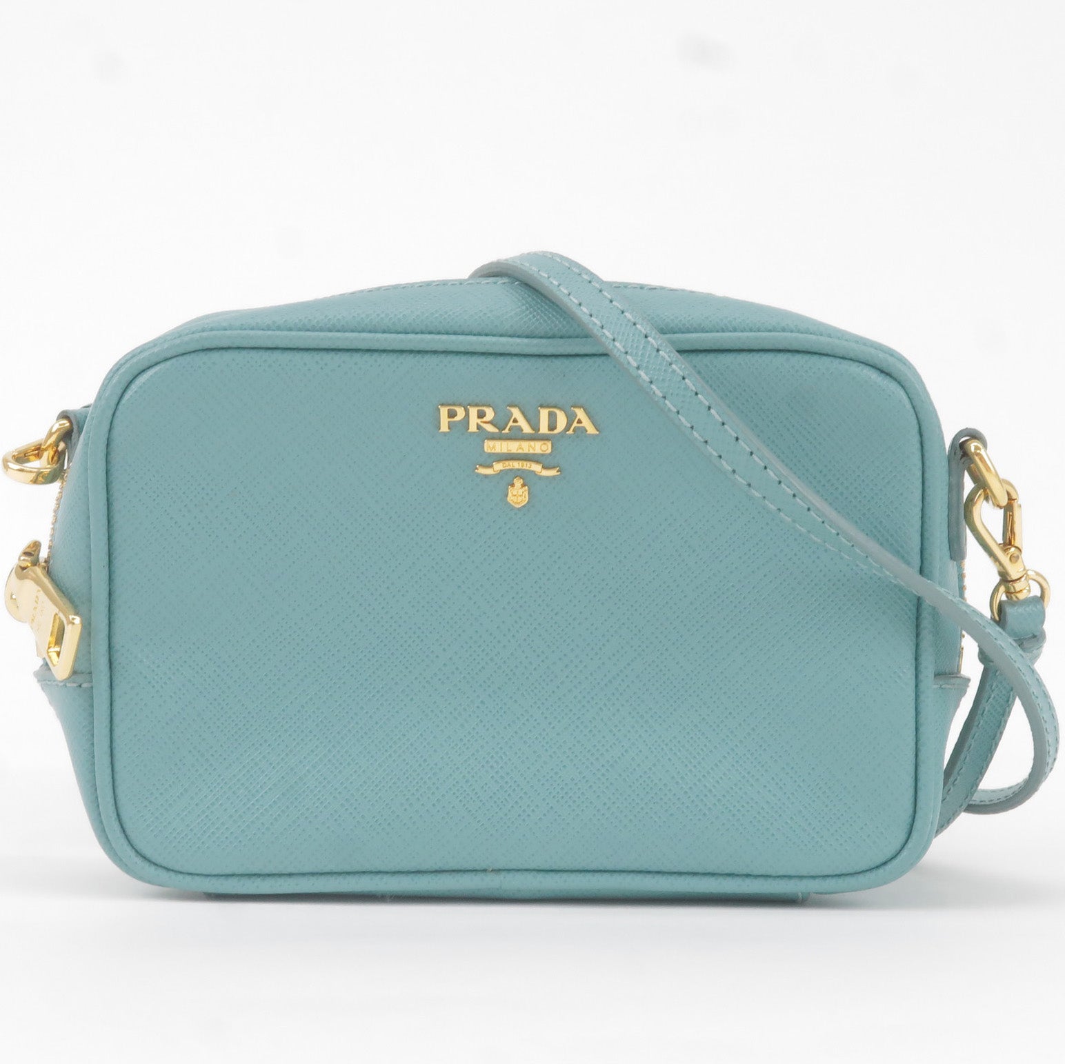 Prada Daino Shoulder Bag Purse Light Leather Vitello Blue