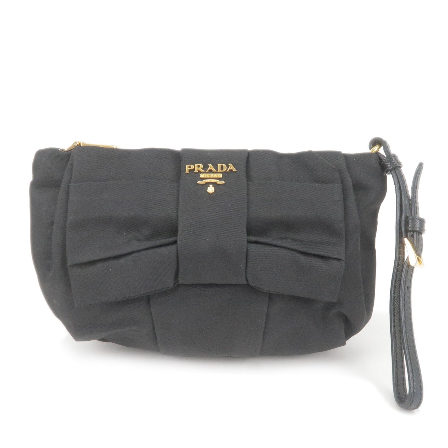 Prada Prada Logo Nylon Leather Pouch Clutch Bag Wristlet