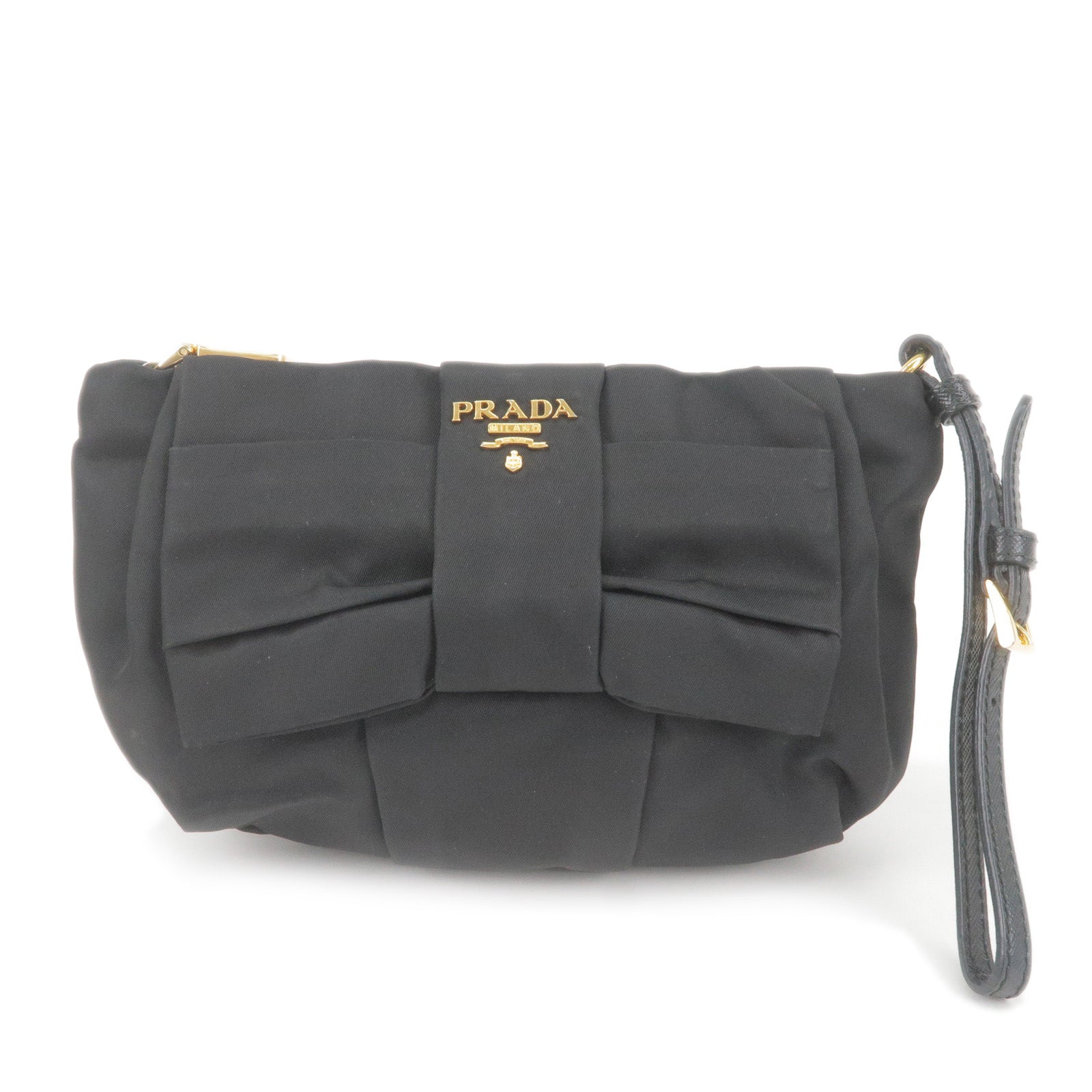 Prada Prada Logo Nylon Leather Pouch Clutch Bag Wristlet