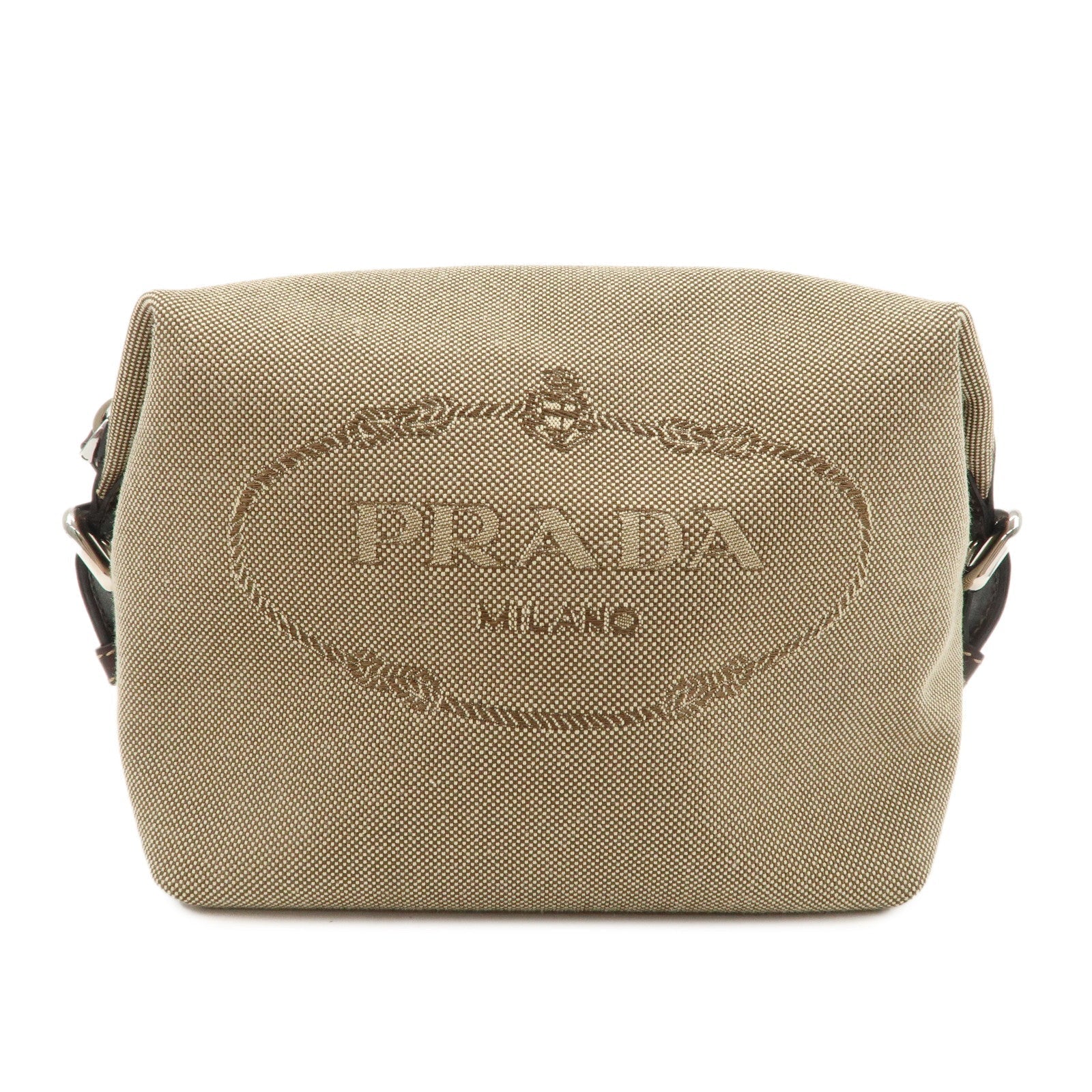 Prada Jacquard Pouch d Leather Brown Beige Handbag