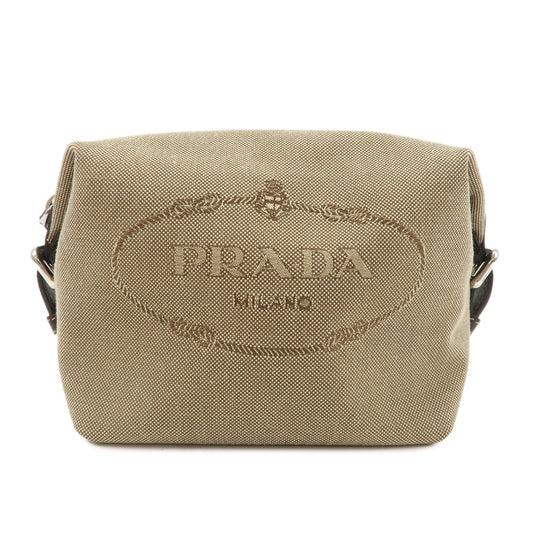 Prada Jacquard Pouch d Leather Brown Beige Handbag