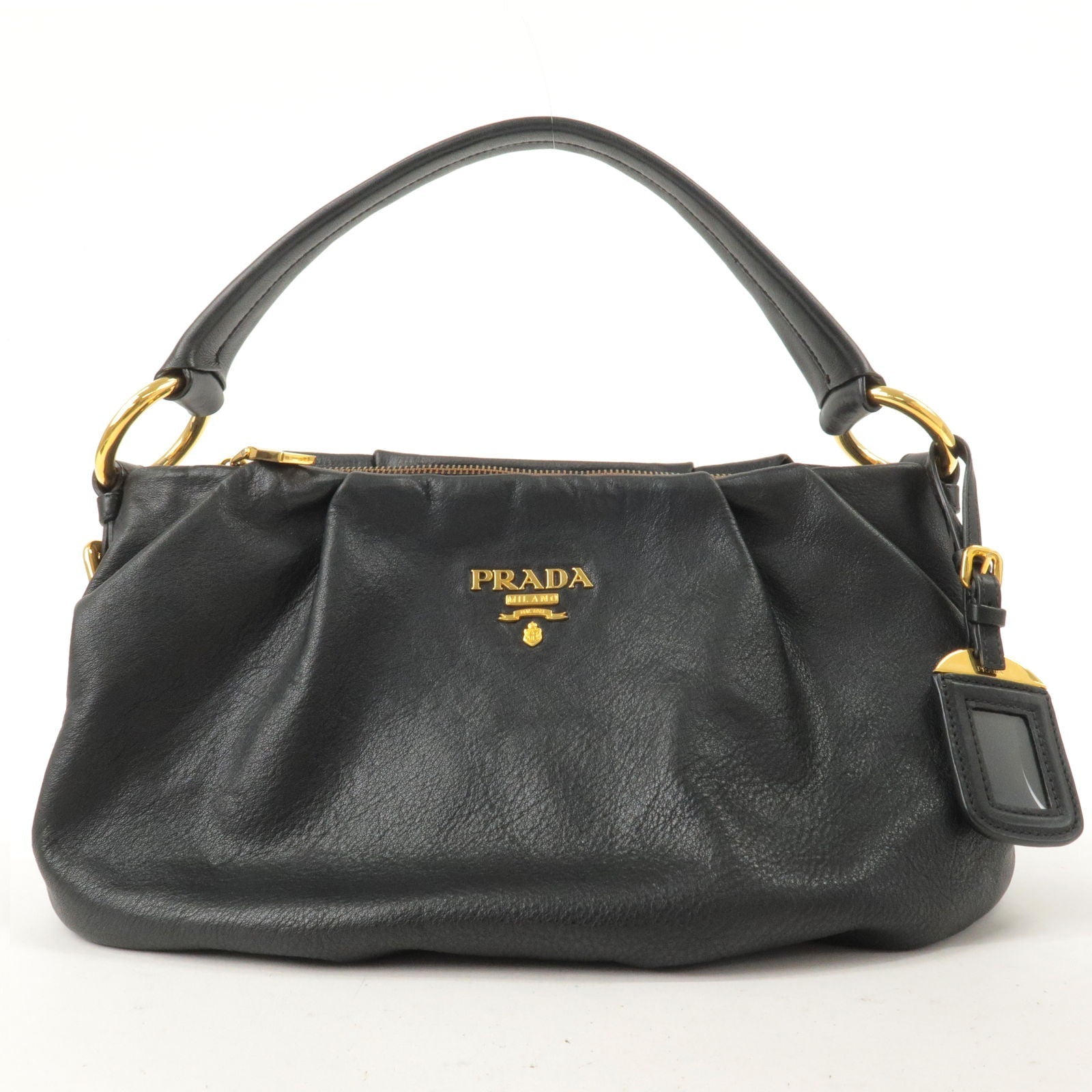 Prada Prada Logo Leather Shoulder Bag Black Gold Hardware