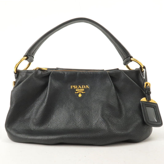 Prada Prada Logo Leather Shoulder Bag Black Gold Hardware