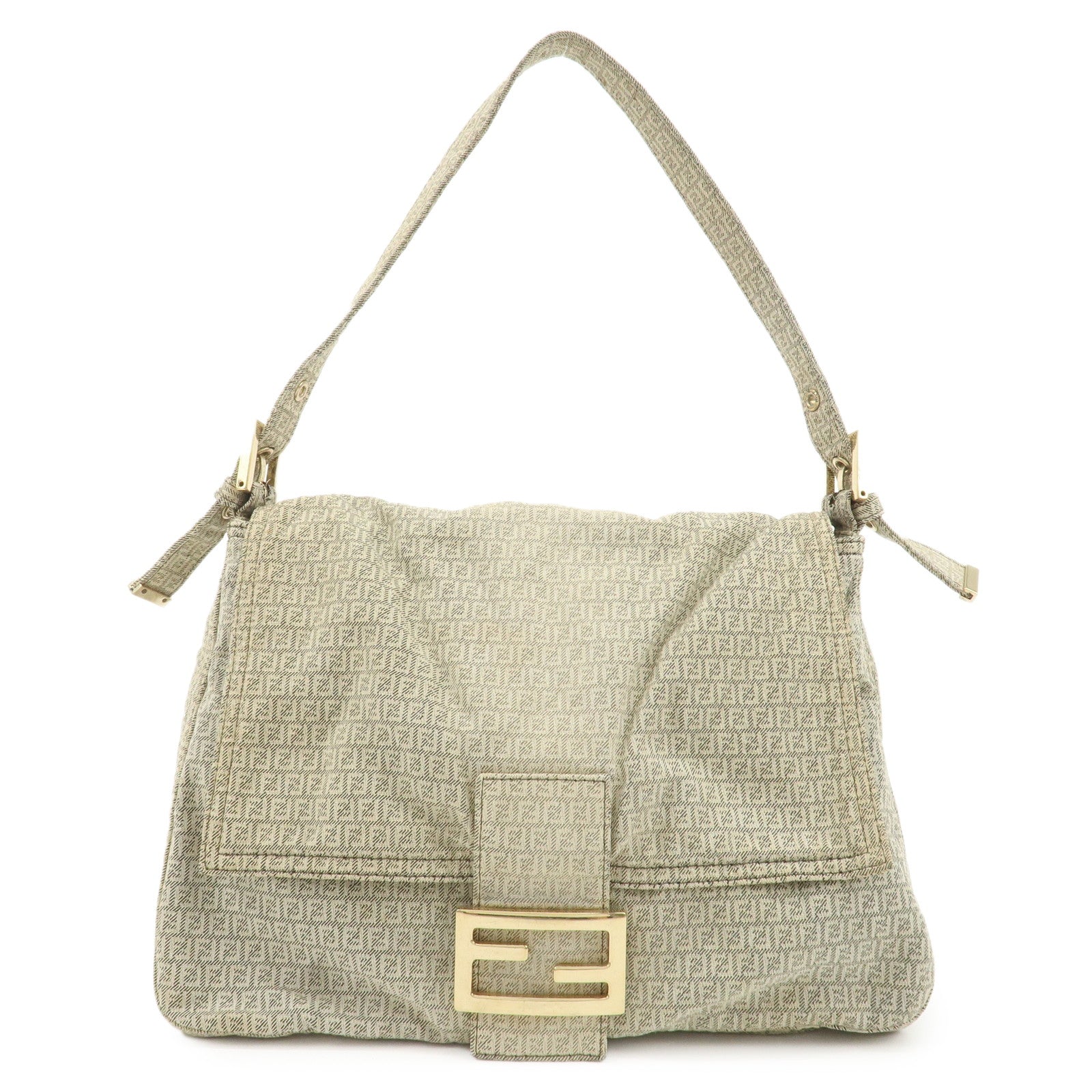 Fendi Shoulder Bag Mamma Baguette FF d Canvas Gray Micro