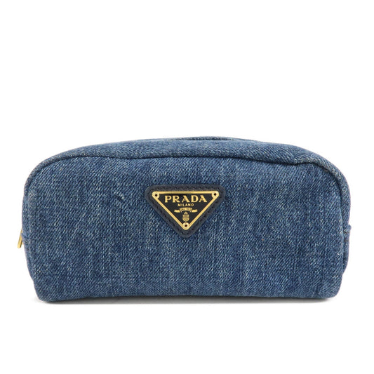 Prada Triangle Pouch Cosmetic Pouch d Denim Blue Logo Handbag