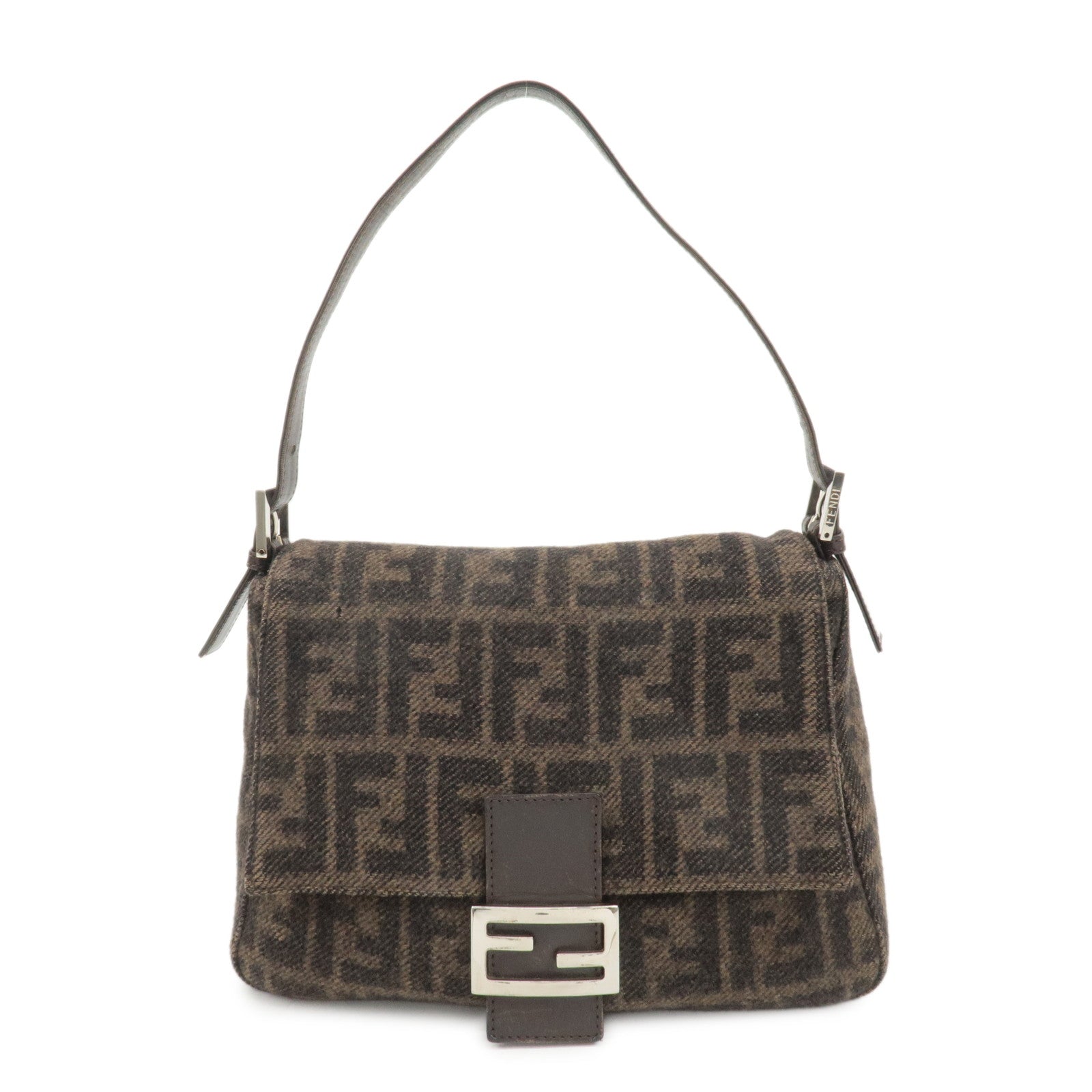 Fendi Shoulder Bag Mamma Baguette Zucca Wool d Leather