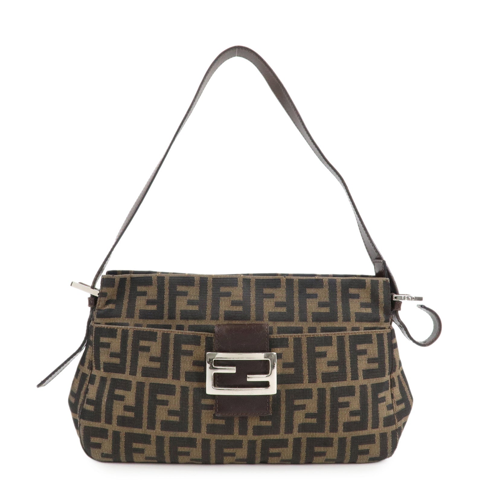 Fendi Shoulder Bag Zucca d 3 Leather Canvas Black