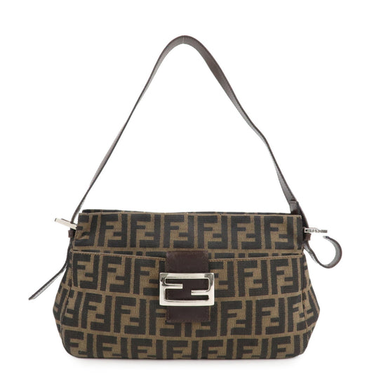 Fendi Shoulder Bag Zucca d 3 Leather Canvas Black