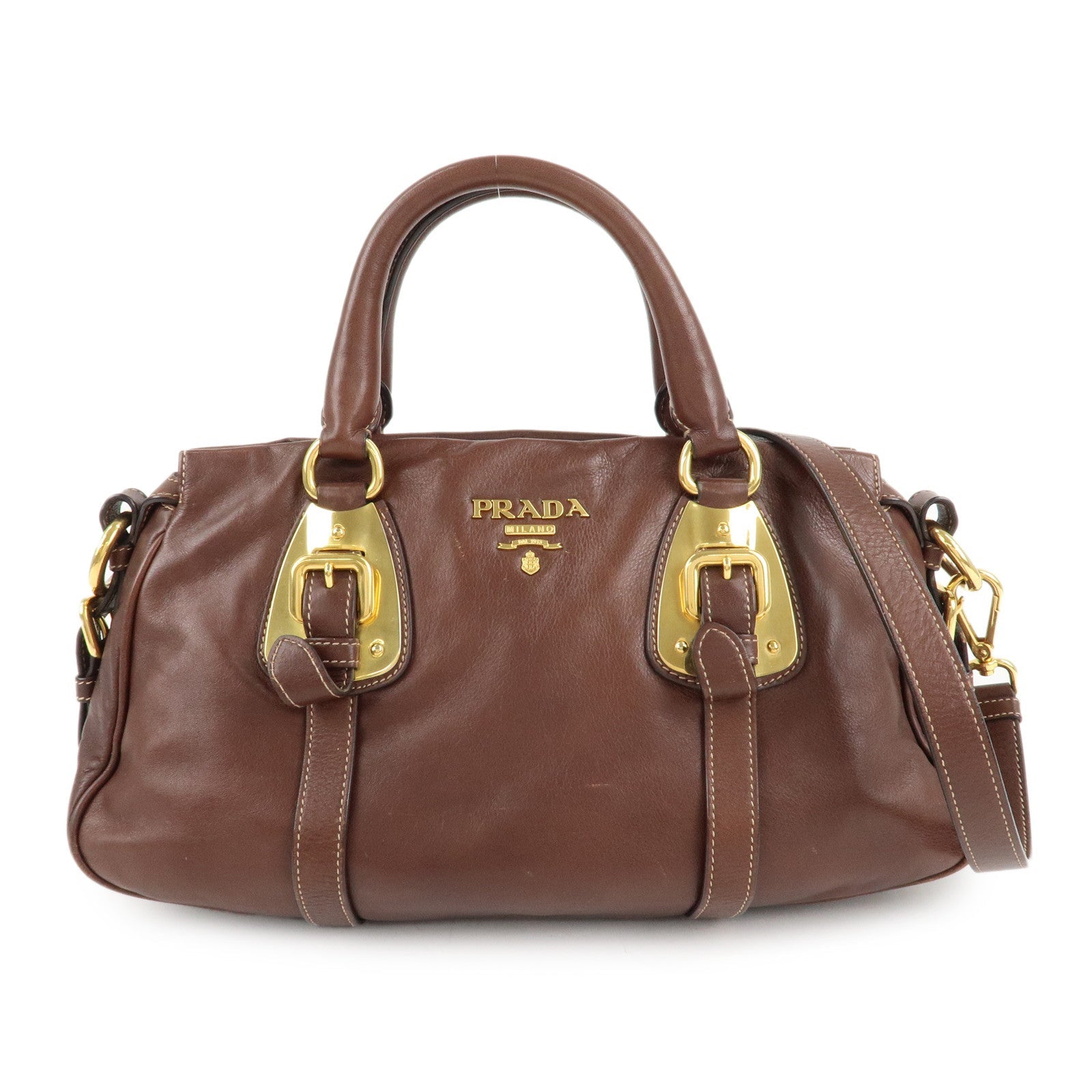 Prada Shoulder Bag 2Way Bag Hand Bag d 6 Leather Brown