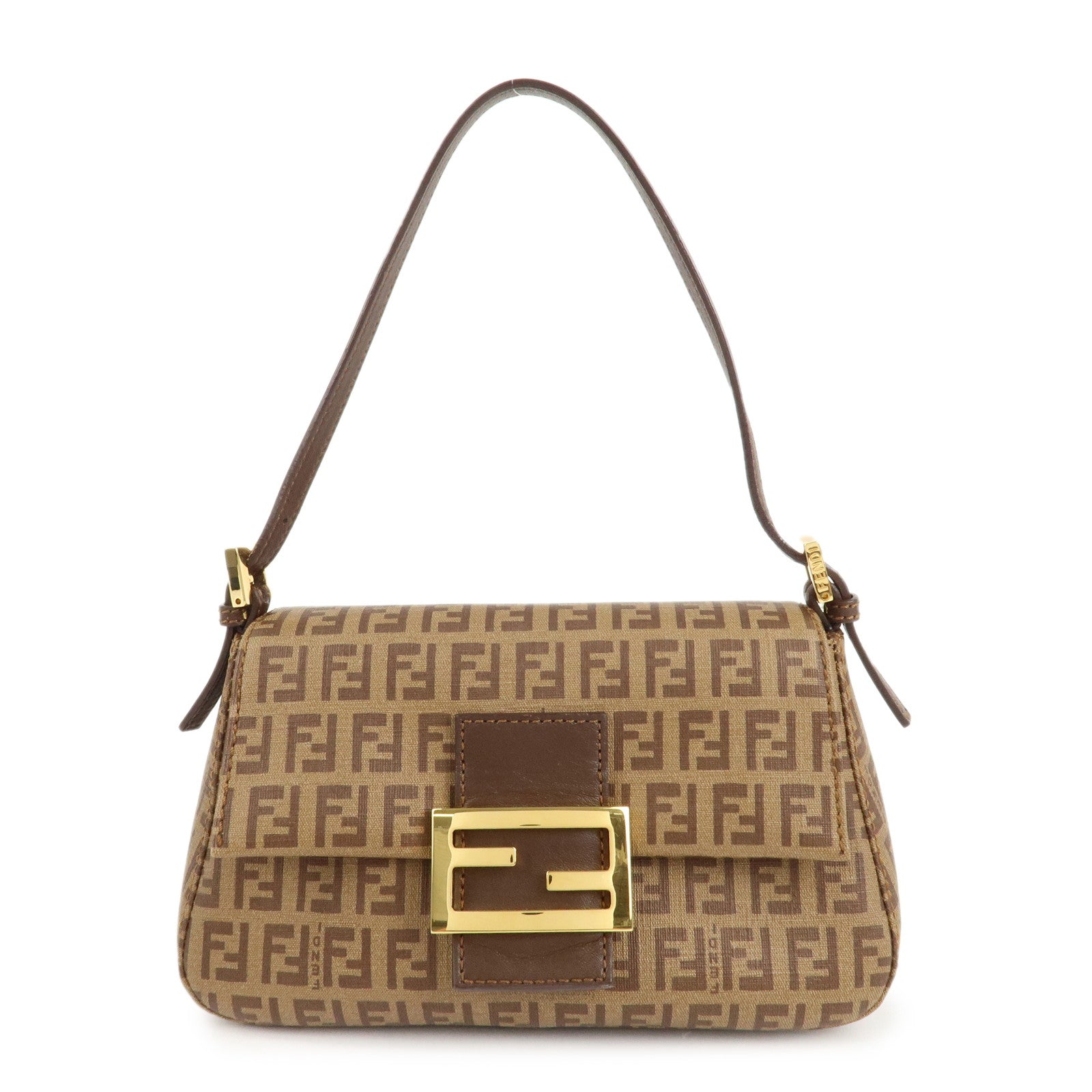 Fendi Bag Zucchino Mamma Baguette PVC Hand Bag d Leather Brown Mini Shoulder Bag