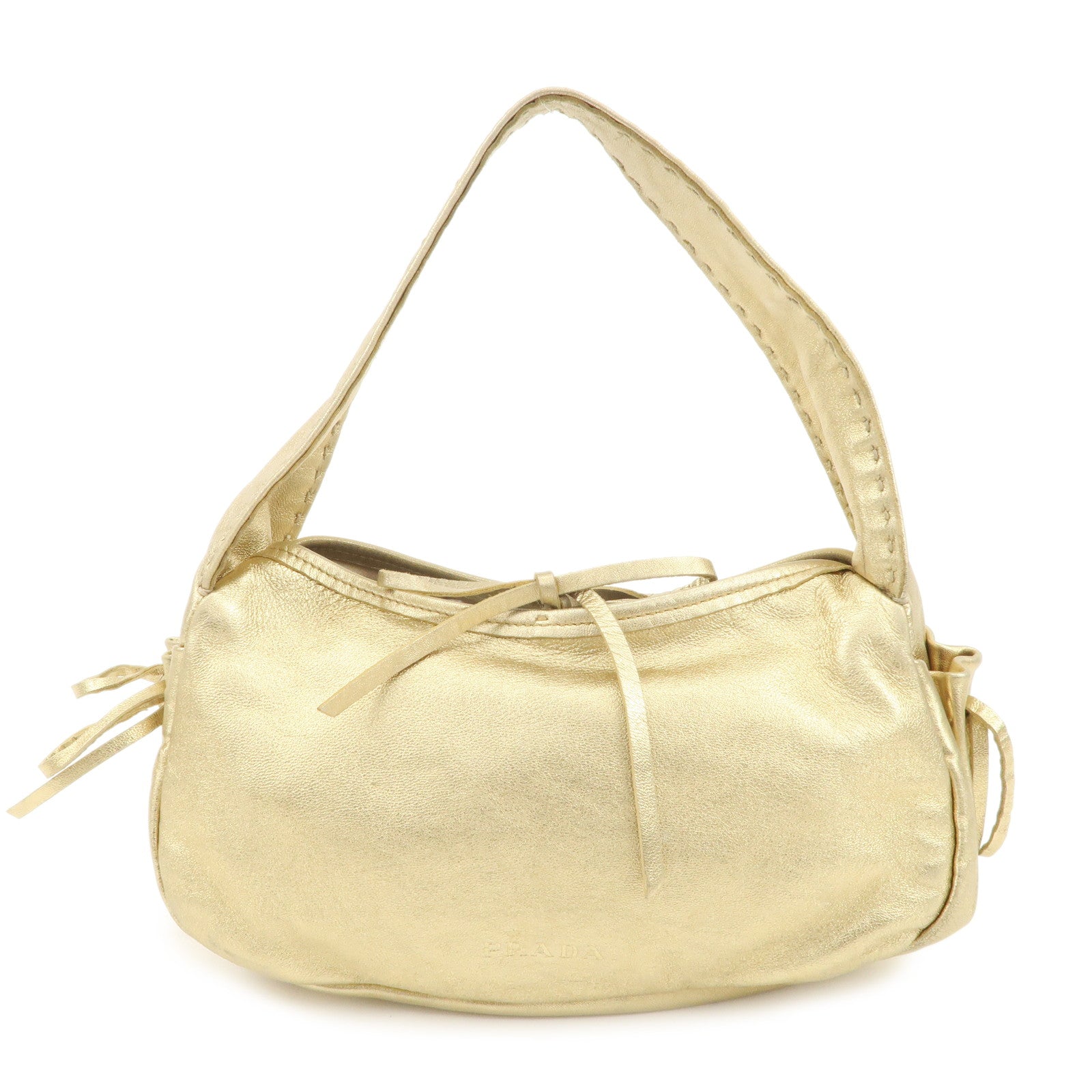 Prada Shoulder Bag Ribbon Hand Bag d Leather Gold