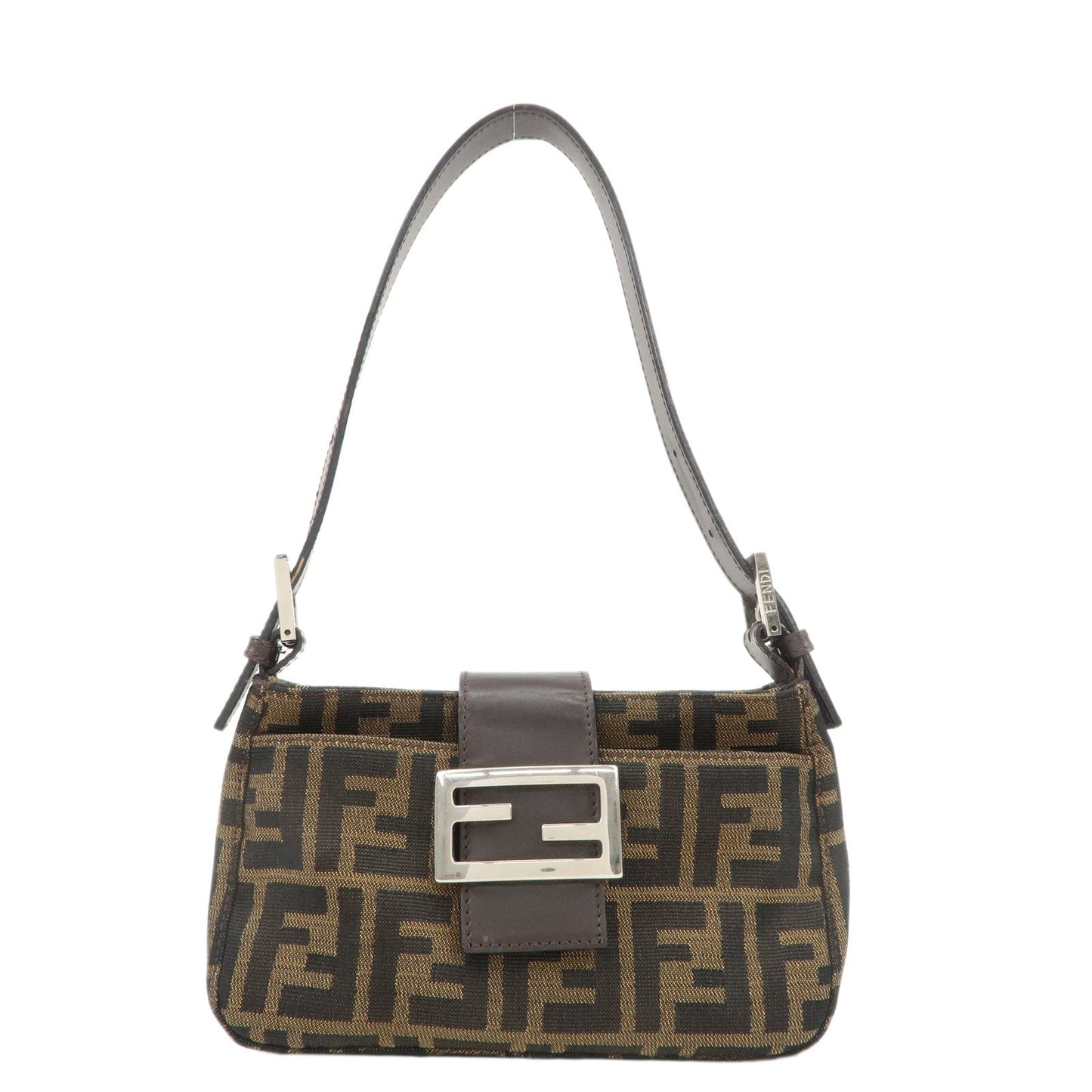 Fendi Zucca Hand Bag d Leather Canvas Black Handbag