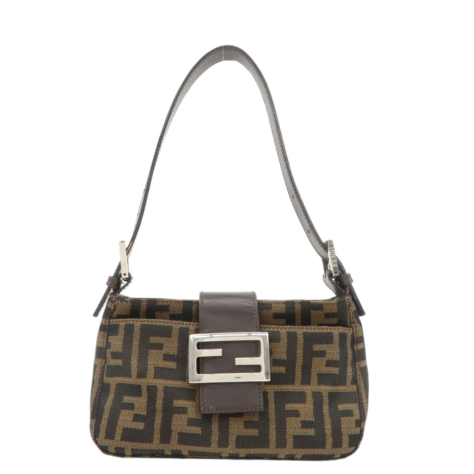 Fendi Zucca Hand Bag d Leather Canvas Black Handbag