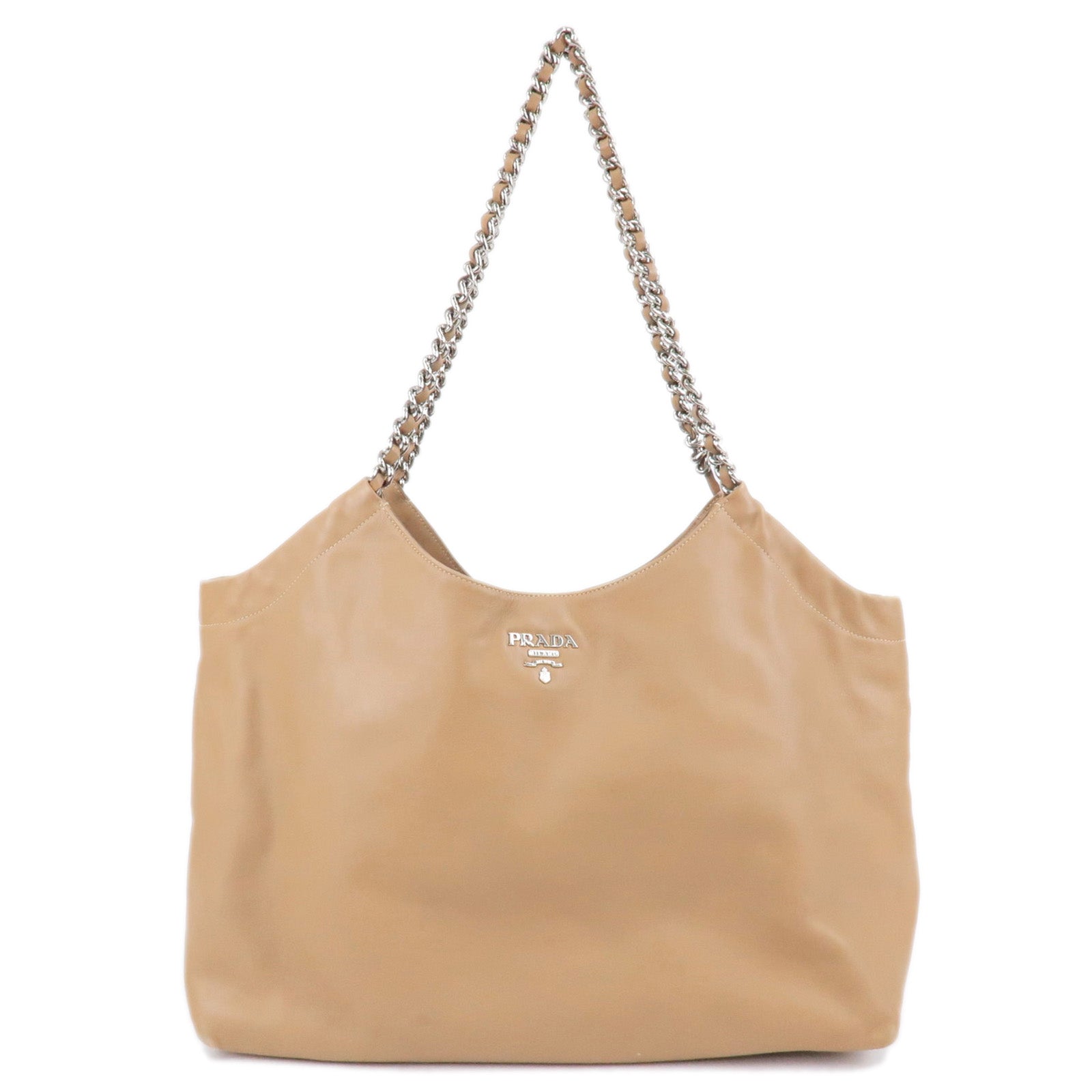 Prada Prada Logo Leather Chain Tote Bag Beige 35527