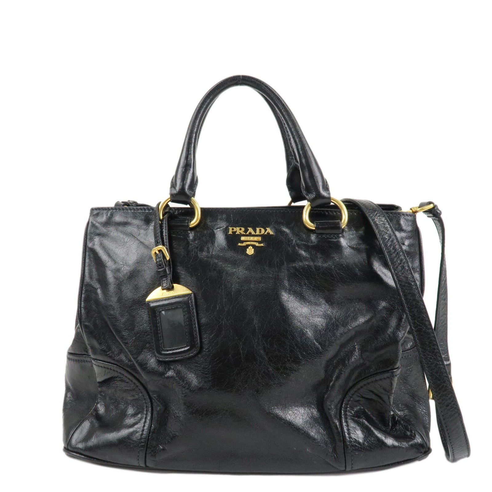 Prada Shoulder Bag 2way Bag Hand Bag HDW d Leather Black Gold
