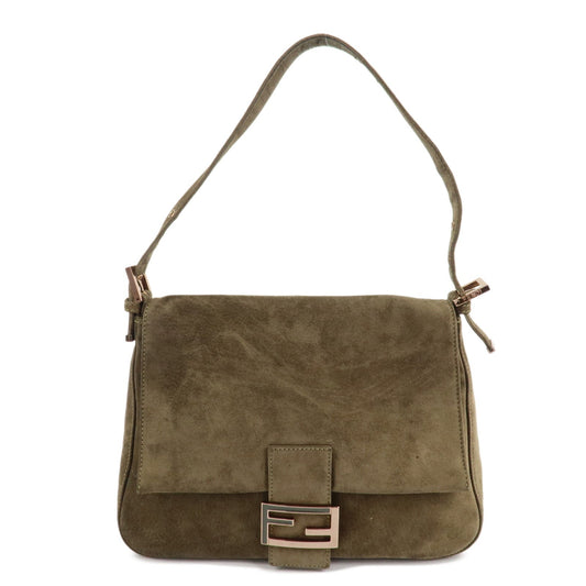 Fendi Shoulder Bag Mamma Baguette Khaki d Suede
