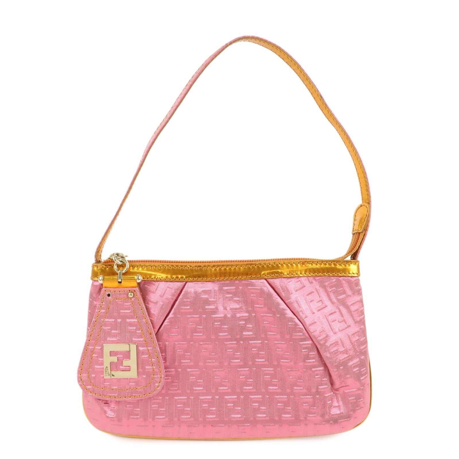 Fendi Shoulder Bag Zucchino PVC Hand Bag d Leather Patent Pink