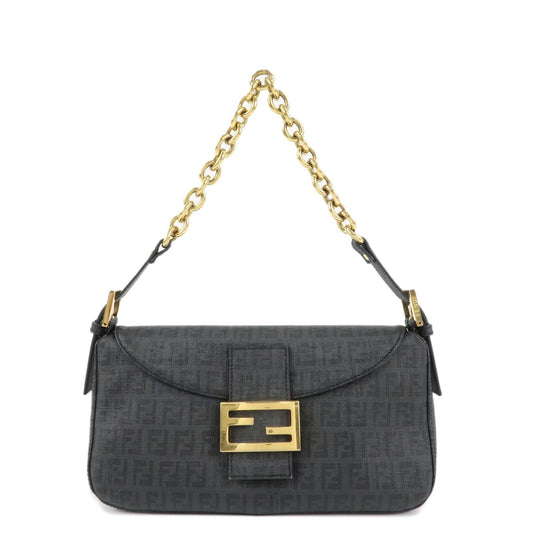 Fendi Shoulder Bag Zucchino PVC d Leather Black Gray