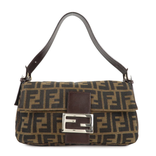 Fendi Shoulder Bag Mamma Baguette Zucca d 3 Leather Canvas Black