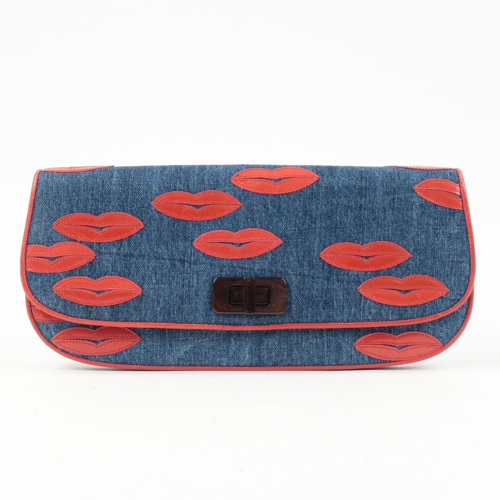 Prada Prada Leather Lip Motif Clutch Bag Pouch Blue