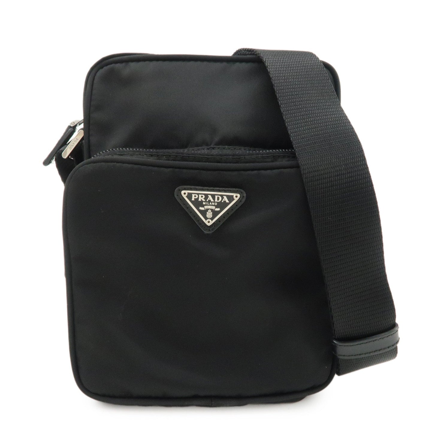 Prada Shoulder Bag Triangle Purse d Leather Nylon Black