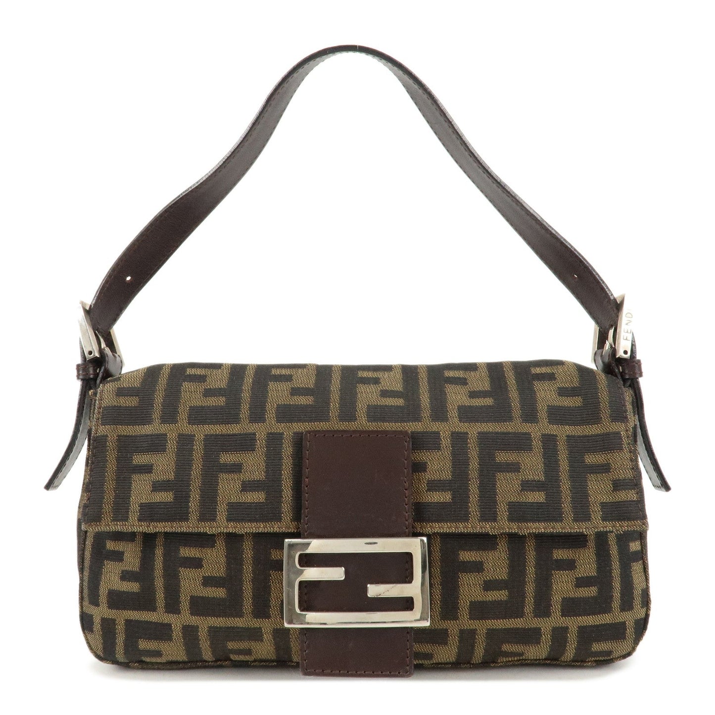 Fendi Shoulder Bag Zucca Mamma Buguette d Leather Canvas Black