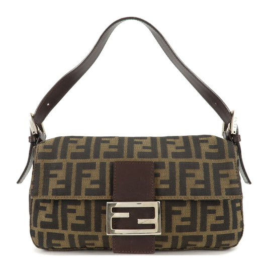Fendi Shoulder Bag Zucca Mamma Buguette d Leather Canvas Black
