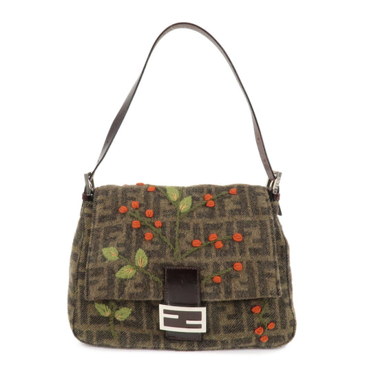 Fendi Shoulder Bag Mamma Baguette Zucca Wool Flower d Leather