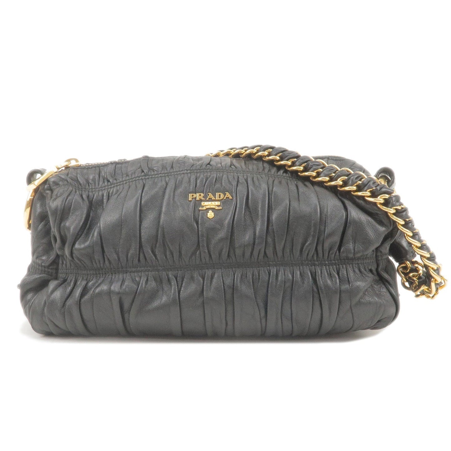 Prada Prada Leather Chain Gather Shoulder Bag Nero Black