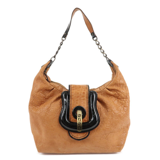 Fendi Shoulder Bag d Leather Patent Brown