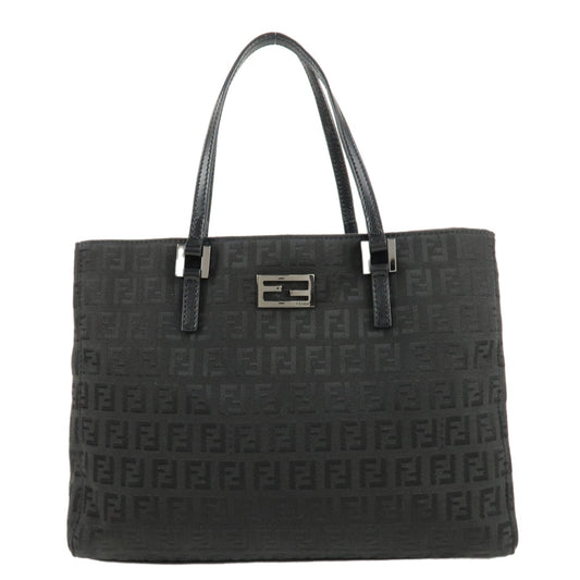 Fendi Tote Bag Zucchino Hand Bag d Leather Canvas Black