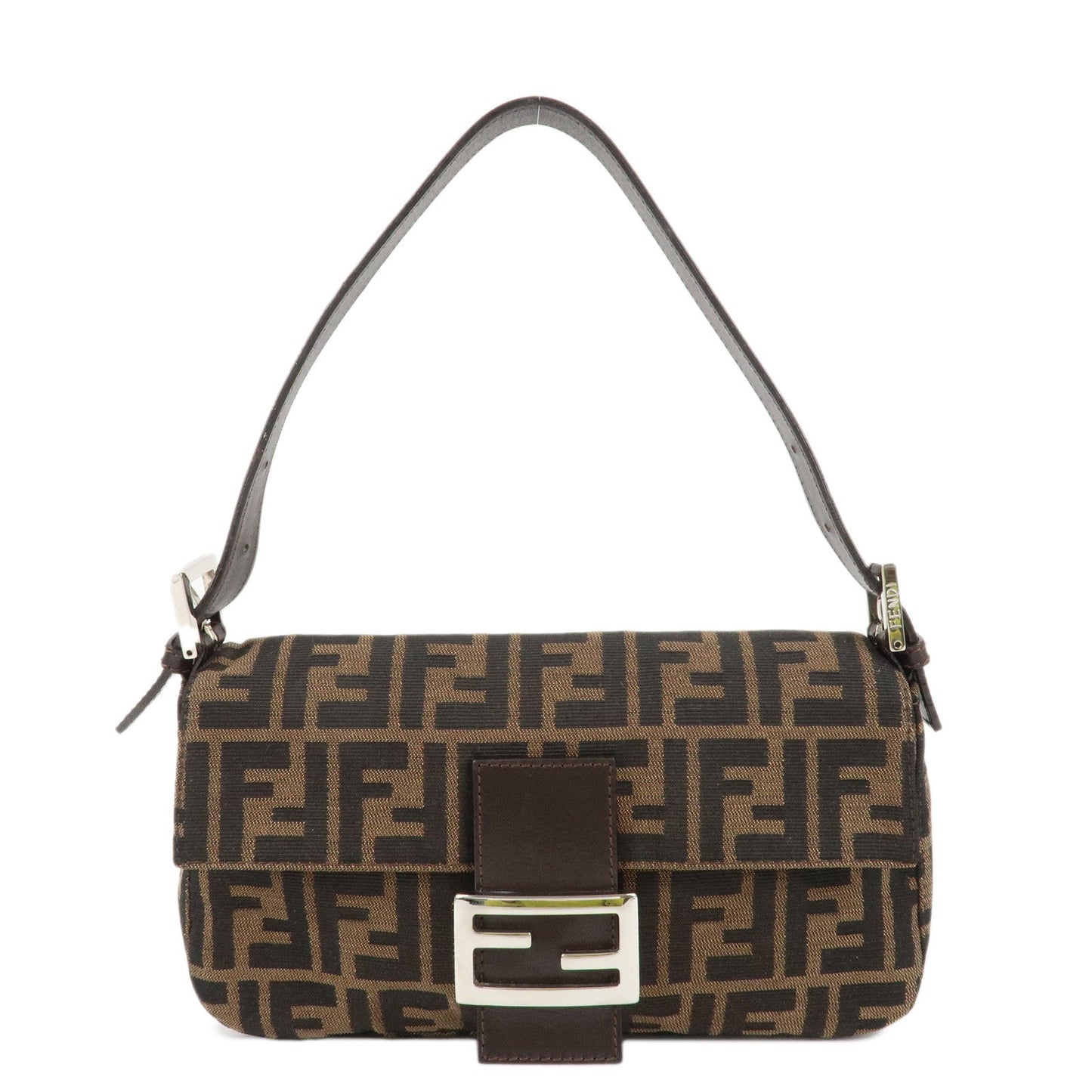 Fendi Shoulder Bag Mamma Baguette Zucca d 5 Leather Canvas Black