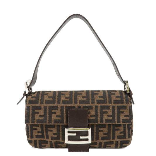 Fendi Shoulder Bag Mamma Baguette Zucca d 5 Leather Canvas Black