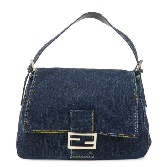 Fendi Shoulder Bag Mamma Baguette d Leather Denim Blue