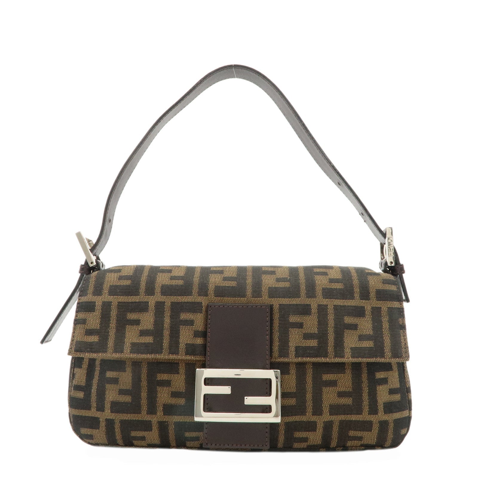 Fendi Shoulder Bag Mamma Baguette Hand Bag d Leather Canvas Brown
