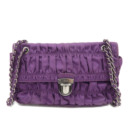 Prada Shoulder Bag Gathered d Leather Nylon Purple