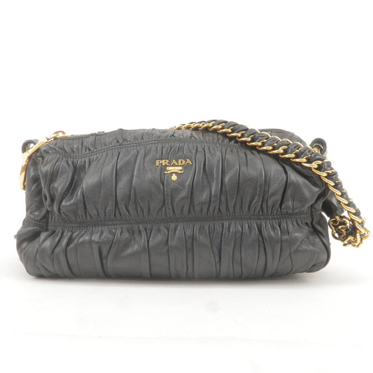 Prada Prada Leather Chain Gather Shoulder Bag Nero Black