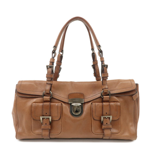 Prada Shoulder Bag Hand Bag Hardware d Leather Brown Silver