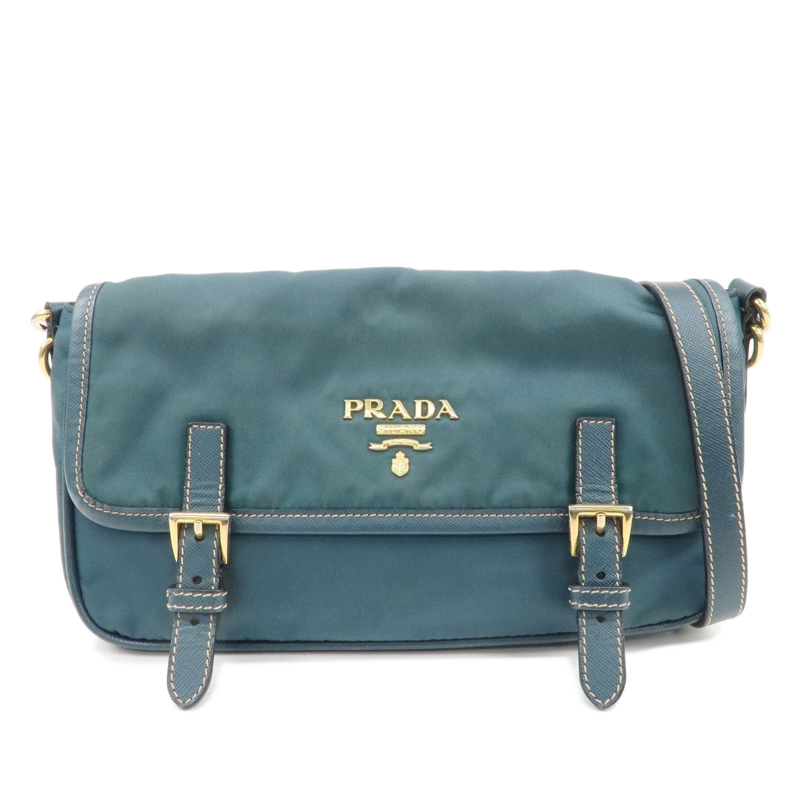 Prada Crossbody Bag Shoulder Bag d Leather Nylon Green