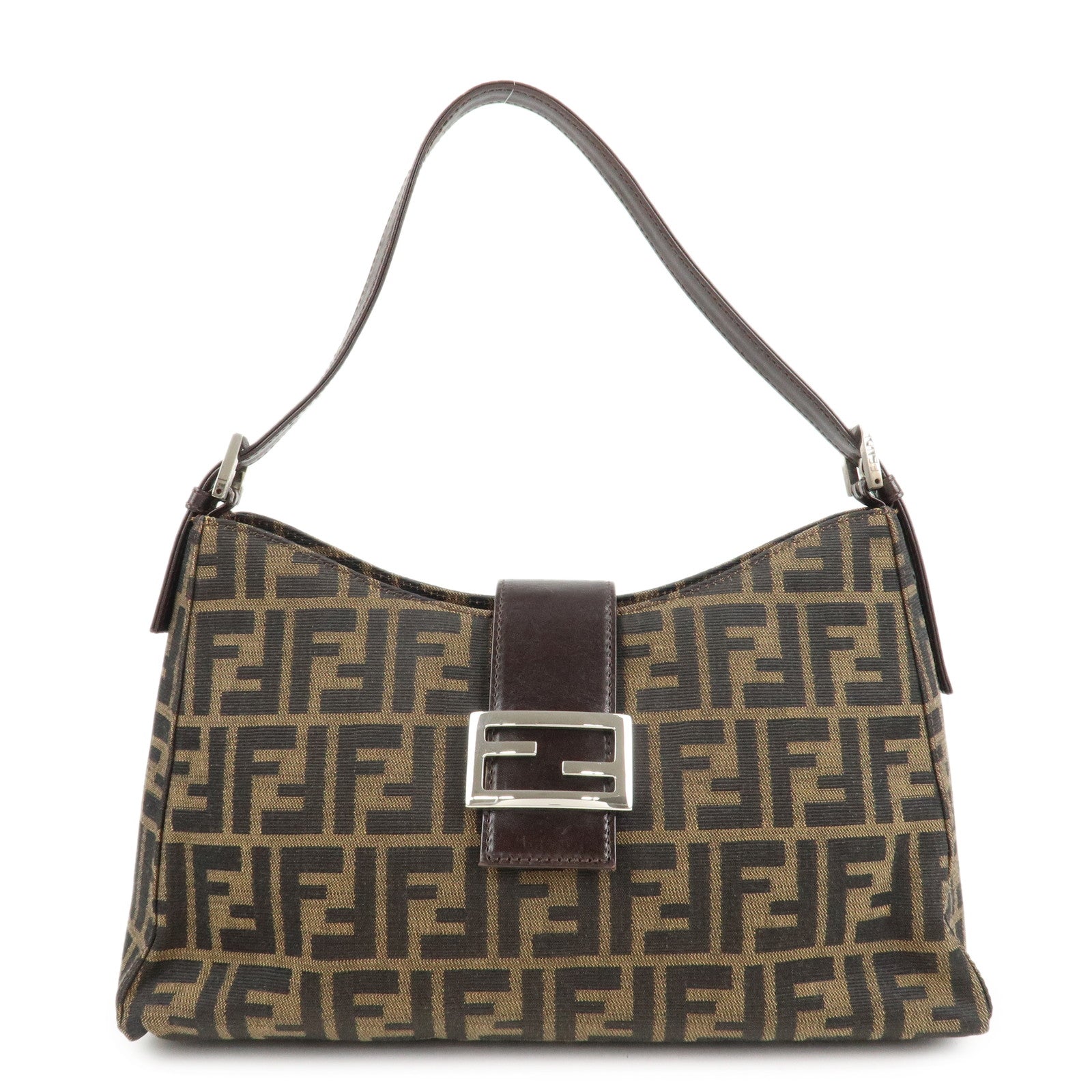 Fendi Shoulder Bag Zucca d 2 Leather Canvas Black